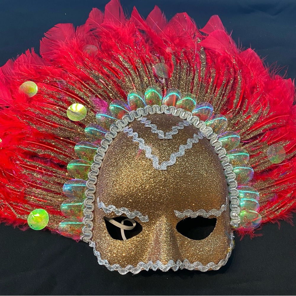 Red Feathers Venetian Carnival Masquerade Face Mask